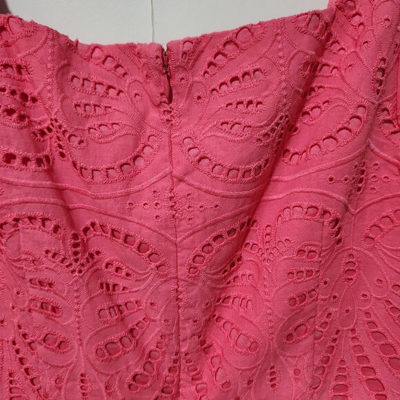 Talbots Cap Sleeves Colorful Bright Pink Cotton Eyelet Feminine Dress Size 10 - Picture 6 of 9